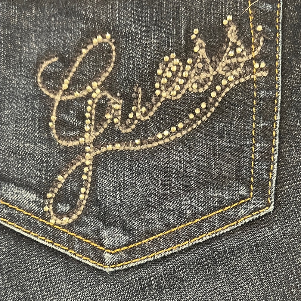 GUESS Low Rise Daredevil Boot Dark Blue Contrast Stitching Stretch Jeans Size 29 - Picture 13 of 16